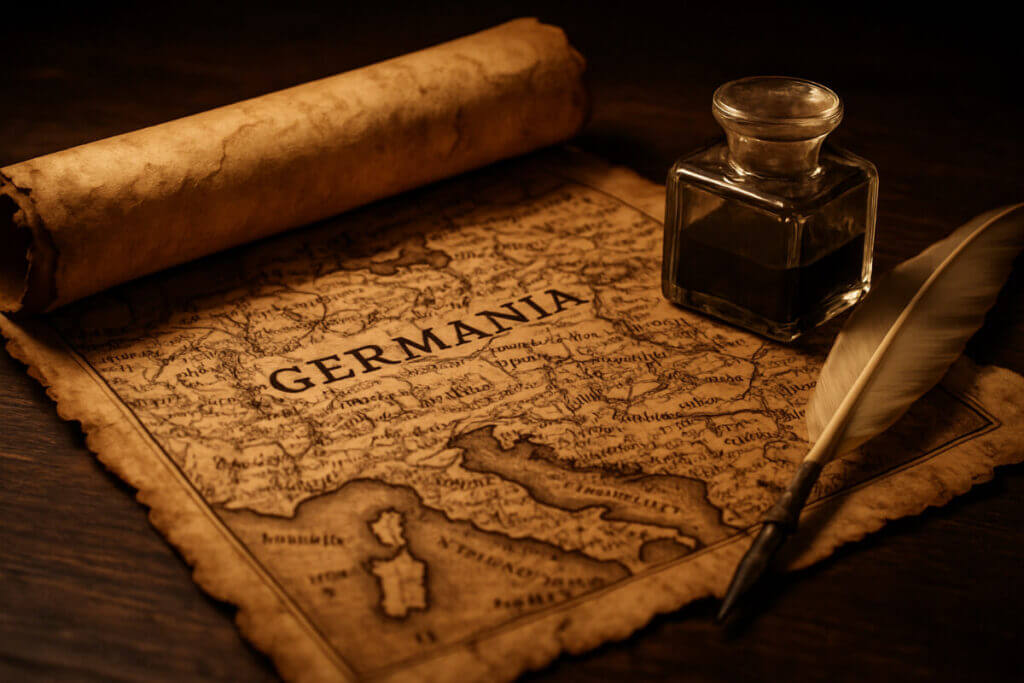 Mappa antica della Germania, che mostra l'origine del nome Leonardo.