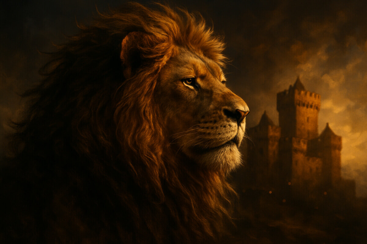 Illustrazione di un leone nobile, simbolo del significato nome Leonardo.