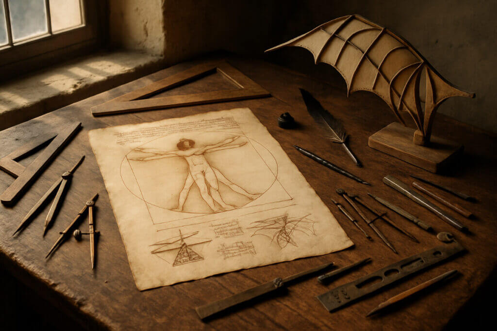 Ricostruzione dello studio di Leonardo da Vinci, per la sezione curiosità sul significato nome Leonardo.
