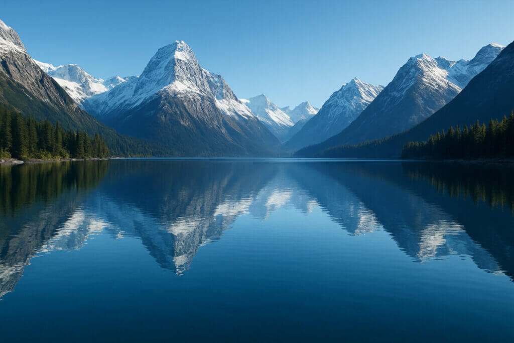 Lago alpino che riflette le montagne, simbolo del carattere calmo legato al significato del nome Sofia.