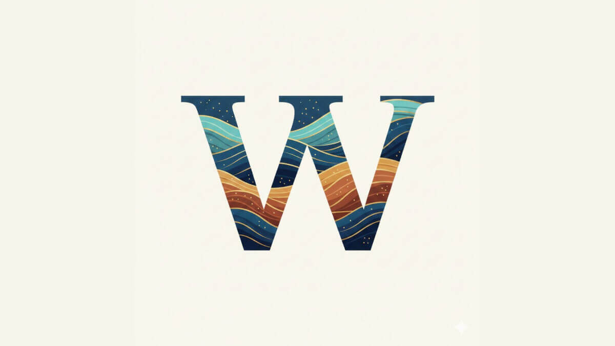 Illustrazione della lettera W per la lista di nomi rari, maschili e femminili, che iniziano con la W.