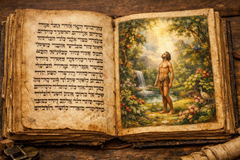 Significato del nome Adamo e le sue origini bibliche, illustrate su una pagina di un antico testo sacro (Questo contiene già la keyword "Significato del nome Adamo").