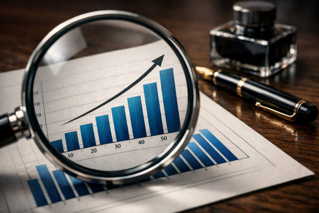 Analisi delle tendenze dei nomi basata sui dati ISTAT: una lente d'ingrandimento su un grafico.