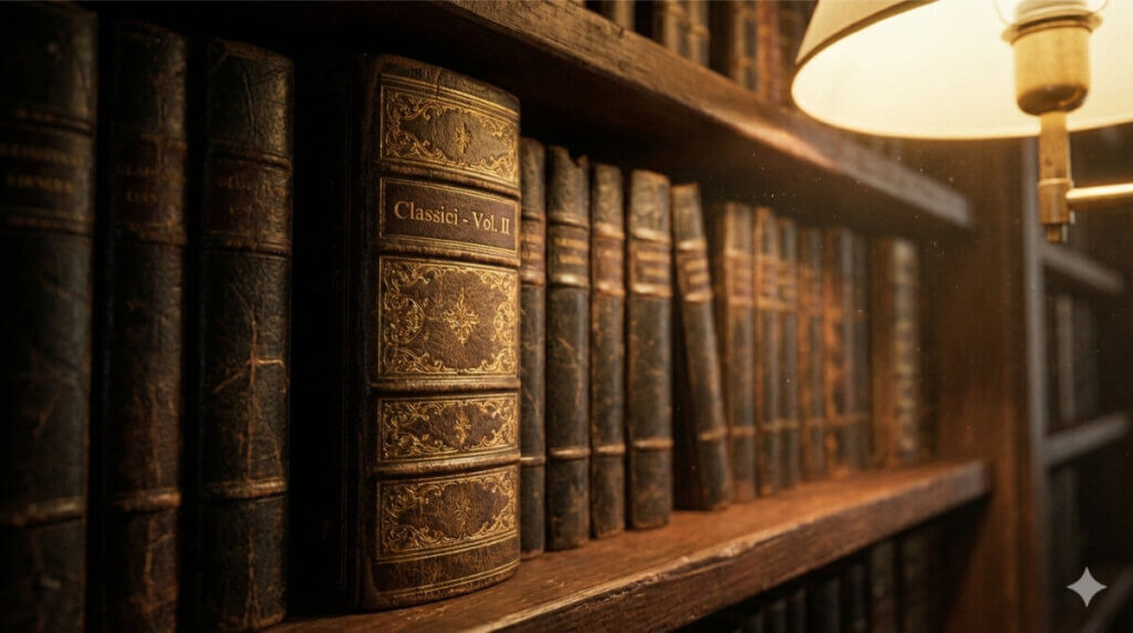 I grandi classici dei nomi che iniziano con la B: una fila di libri antichi in una biblioteca.