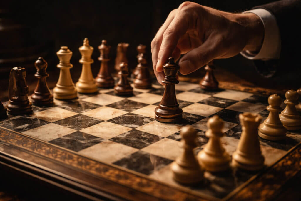 I grandi classici dei nomi che iniziano con la D: una mossa decisiva su una scacchiera.