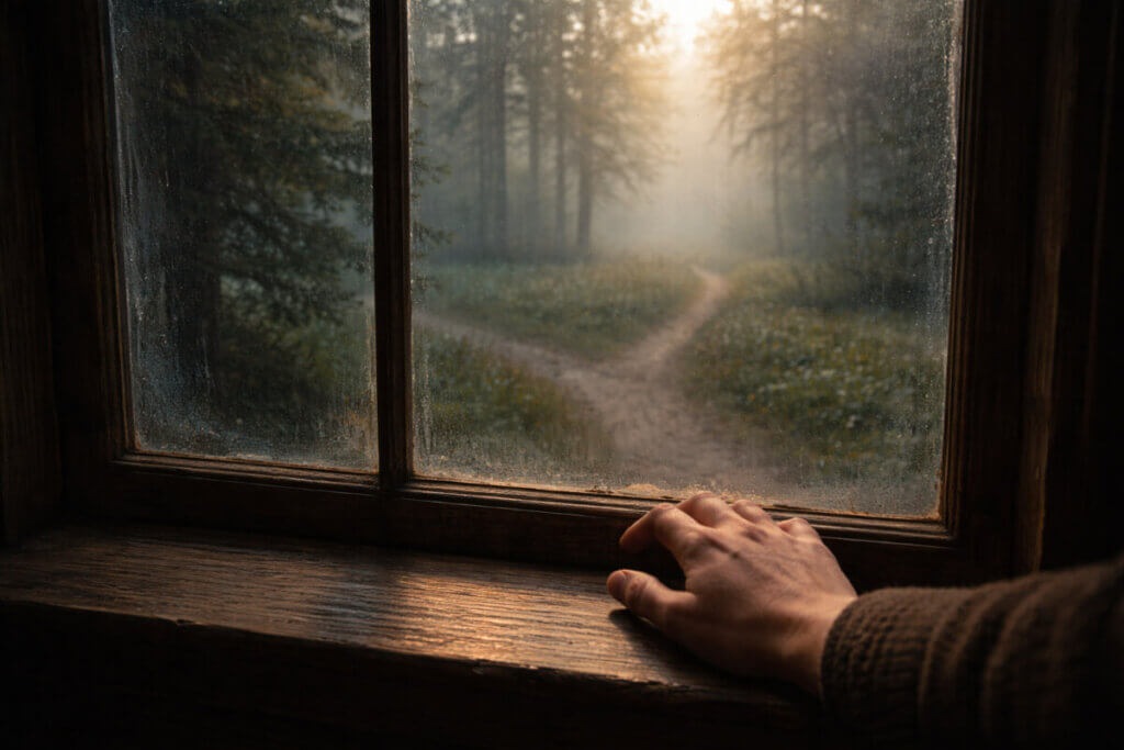  Scegliere un destino tra i nomi con la D: un sentiero che si biforca in un bosco.