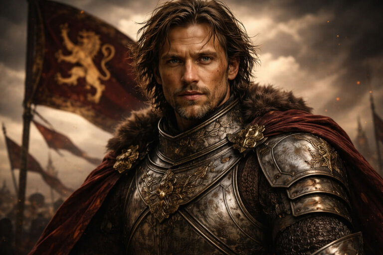 Ritratto di un re coraggioso in armatura, a simboleggiare il significato del nome Riccardo, "potente nel suo coraggio".