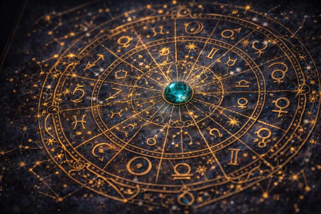 Un antico diagramma astrologico e numerologico su pergamena, a simboleggiare l'analisi dell'anima dei nomi.