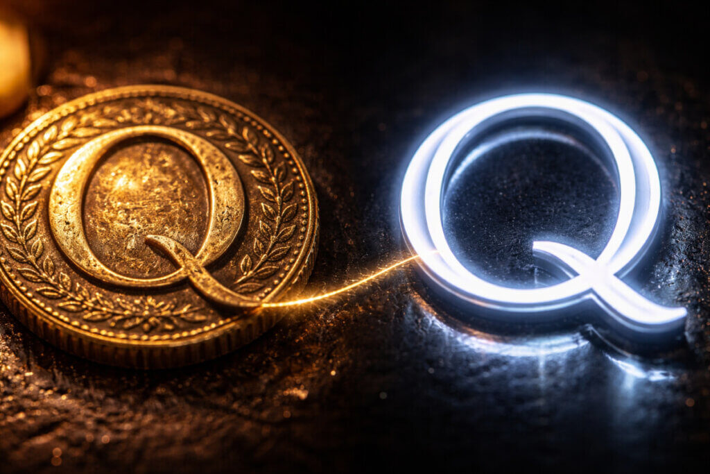  Illustrazione botanica artistica della lettera Q intrecciata con fiori di Quercia e piante rare.